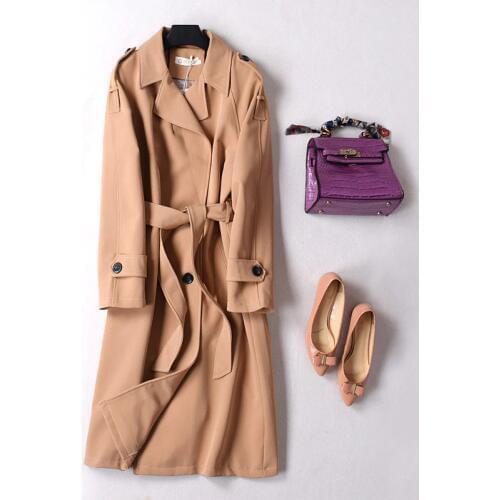 2019 New Fashion Double Breasted Mid-long Trench Coat Women Casual Slim Belt Cloak Mujer Windbreaker Female Abrigos Brazil R6780