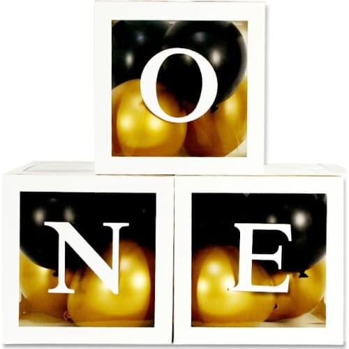 1st Birthday Decoration Transparent Name Box Boy Girl 2nd Birthday Gift Box Wedding Ballons Decor Babyshower Party Gender Reveal