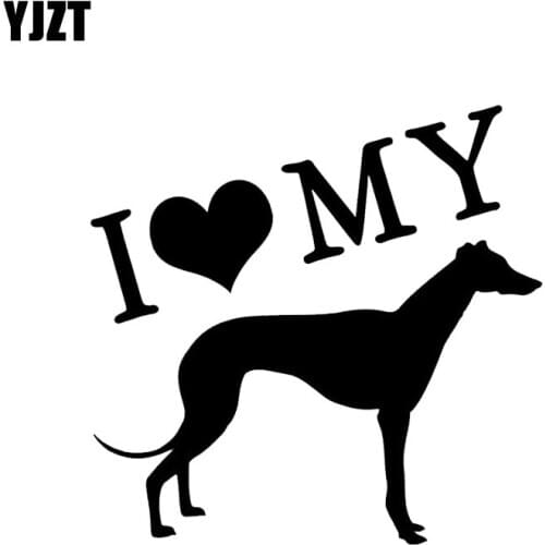 YJZT 14CM*14CM I Love My Pet Greyhound Car Window Decoration Car Sticker Black/Silver C2-3043