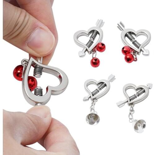 Adult Game Heart Shape Nipple Clamp Clips With Bell BDSM Torture Play Clamps Adjustable Restraints Intimate Sex Toys Accessories