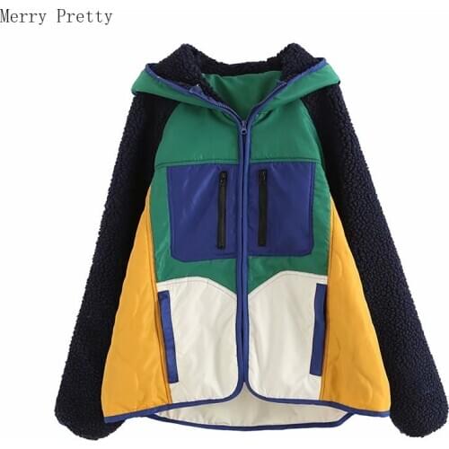 Fleece Patchwork Pockets Warmness Hooded Jackets Coats Women 2020 Winter Long Sleeve Zipper Casual Loose Female Parka Outwear