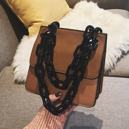 Womens Bag 2021 New PU Leather Shoulder Bag Pure Color Womens Bag Retro Frosted Chain Messenger Bag Shoulder Bag