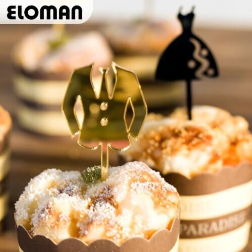 Golden acrylic wedding cupcake topper wedding and party decoration bridegroom Flamingo Hat Love Ring Moustache cake topper