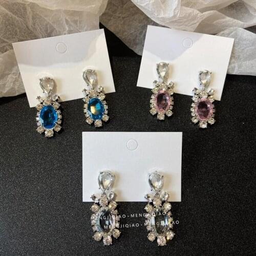 2021 Korean Fashion Luxury Oval Crystal Drop Earrings For Women Ladies Fashion Long Sparkly Waterdrop Oorbellen Party Jewelry