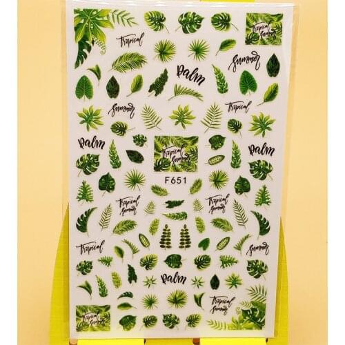 3D Nail Sticker Decals Green Leaf Grass Design Nail Art Decorations Stickers Sliders Manicure Accessories Nails Decoraciones