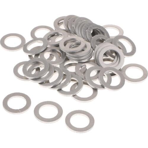 50pcs Metal Engine Oil Drain Plug Crush Washer Gasket Open Size: 14mm