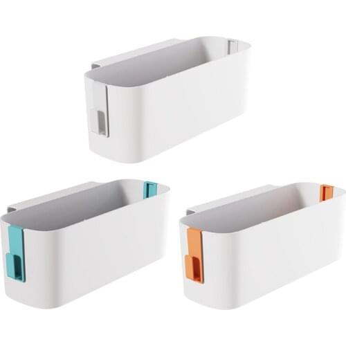 896A Bedside Plastic Storage Caddy with Hooks Hanging Basket Dorm Room Organizer Box