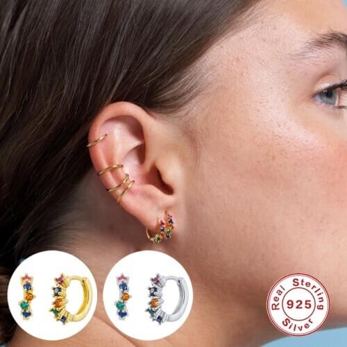 Aide 925 Sterling Silver Gold Colorful Crystal Hoop Earrings for Women Bijoux Geometric Earrings Party Statement Jewelry Gift