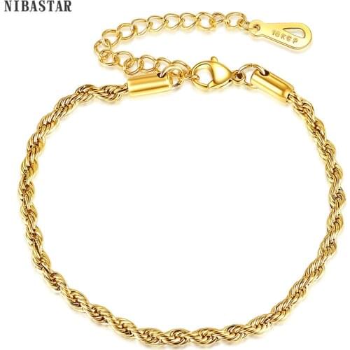 3mm Twisted Rope Chain Bracelets For Women Stainless Steel Charming Exquisite Gold Adjustable Bracelet Simple Jewelry