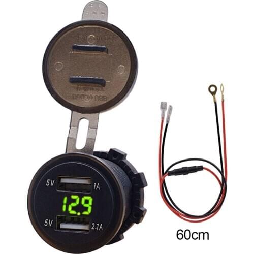 Quick Charge 3.1 Dual USB Charger Waterproof Socket Aluminum Power Outlet Fast Charge with LED Voltmeter for 12V Car Boat