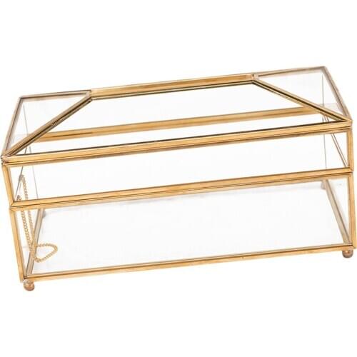 Tissue Box Geometric Clear Glass Home Desk Coffee Table Decoration Case