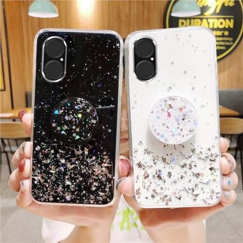 TPU Bling Glitter Case For Huawei Y5 Y6 Y7 Y8 Y9 Prime Pro 2019 2018 Y5P Y6P Y7P Y7A Y8S Stand Holder P30 P20 P40 P50 Back Cover