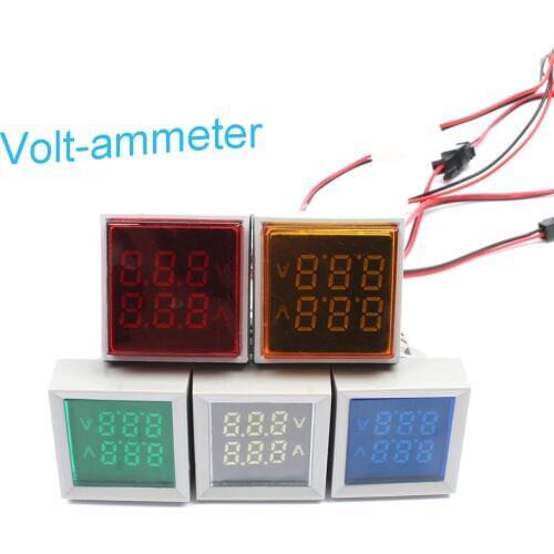 22mm Mini Digital Voltmeter Ammeter AC 60-500V Volt-ammeter Voltage Tester Meter Dual LED Indicator Concavity/Convexity Square