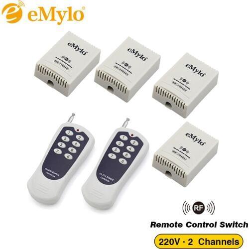 EMylo RF 433Mhz Smart Wireless Remote Control Switch AC 220V 1000W Transmitter 4X 2Channels Relays for Light Motor Free shipping