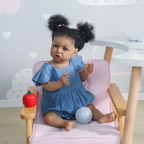 55cm Bebe Reborn Finished Doll Saskia In Dark Brown Skin Full Body Silicone African American Baby Girl Bath Toysfor Bebe Kids