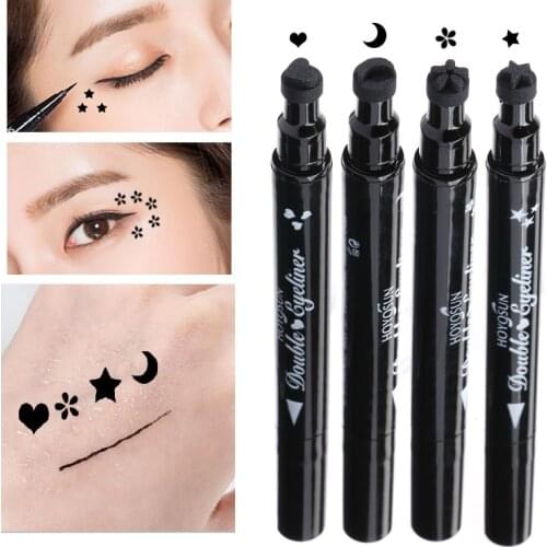 Double Head Eyeliner Pen Stamp Heart Flower Star Moon Eyeliner Stamp Triangle Seal Liquid Quick Dry Eyeliner Pencil TSLM1