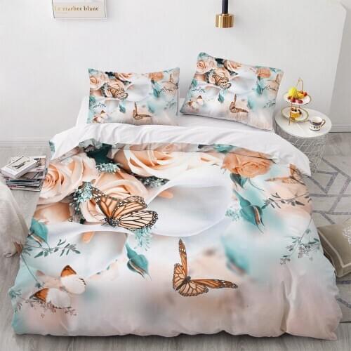 Flower Comforther Covers 3D Custom Design Butterfly Quilt Cover Sets Pillow Slips King Queen Super King Twin Size White Beddings