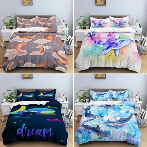 Whale Pattern Bedding Set Moon And Star Duvet Cover Pillowcase Dream Girl Home Textile Quilt Cover Single Double Full Size