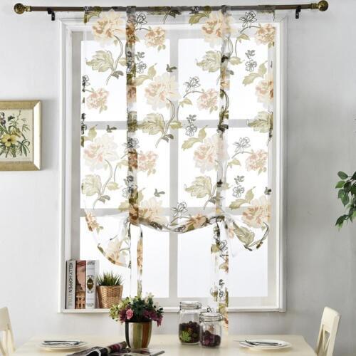 Kitchen short curtains jacquard roman blinds floral white sheer panel blue tulle window treatment door curtains home decor