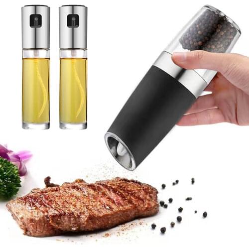 Kitchen Olive Oil Sprayer Bottle Stainless Steel Pump Oil Pot Leak-proof Electric Pepper Grinder Set BBQ Grill Cookware Tools
