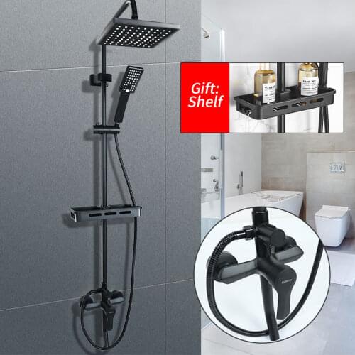Bathroom Shower Faucet Set Matte Black Rain Shower Bath Faucet Wall Mounted Bathtub Shower Faucet Hot And Cold Systems Mixer Tap
