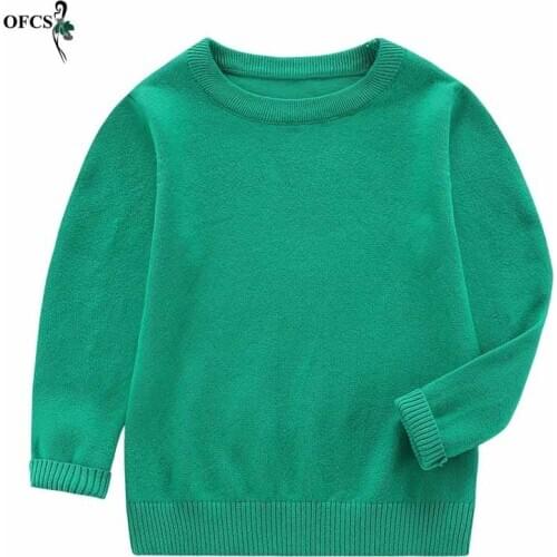 Spring Cute Childrens Sweater Cotton Solid Color Clothes Teenagers Clothing Long-sleeved O-neck Knit Jumper Boys Girls Sweater