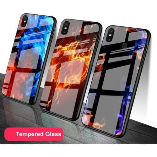 Fire flame Tempered Glass Phone Case For Redmi Note 5 6 7 8 9 Pro Note8T Note9S Redmi8 9 Cover Shell