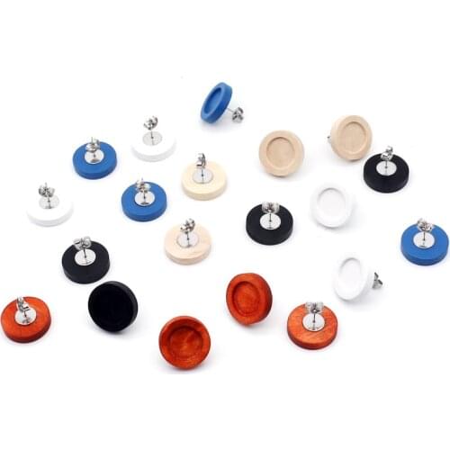20pcs/lot 12mm Wood Cabochon Stud Earring Base Settings Diy Blank Stainless Steel Post Earrings Findings Jewelry Making Supplies