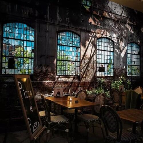 Drop Shipping Custom 3D Wallpaper Retro Industrial Wind Dilapidated Window Large Art Wall Painting Bar Papier Peint Mural 3D