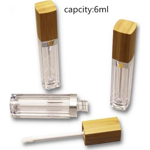 6ml Empty Lip Gloss Tube Clear Lip Balm Tubes Containers Lipstick Fashion Refillable Bottles Lip Gloss Tubes With Bamboo Lid
