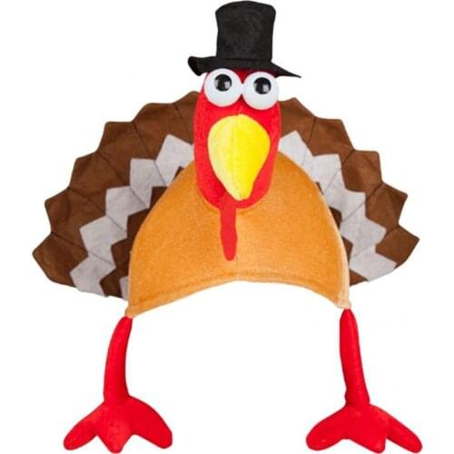 Tear Resistant Modern Velvet Cotton Plush Roasted Turkey Hats Velvet Cotton Plush Turkey Hats Novelty for Adults