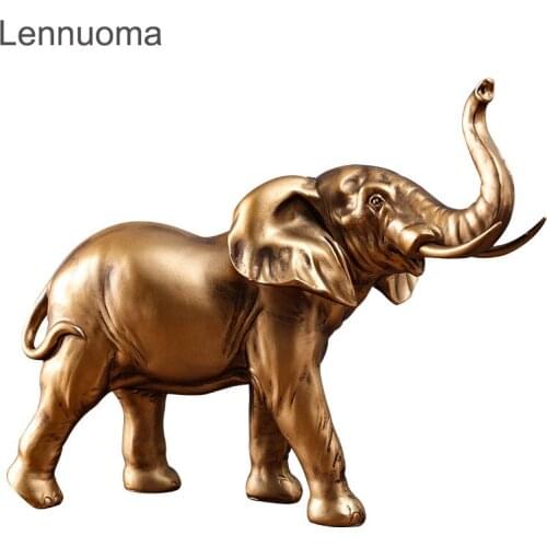 Lennuoma Resin Crafts Elephant Modern Golden Imitation Copper Sculpture Table Art Simulation Animal Home Decoration Figurines
