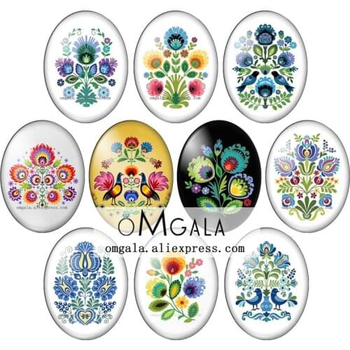 Simplicity Folk Flowers Patterns Mixed 13x18mm/18x25mm/30x40mm Oval photo glass cabochon flat back Making findings