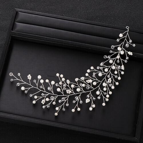 Trendy Bridal Headband tiara Hair Vine for Weddding Hair Accessories Silver Color Handmade Crystal Pearl Headpiece Hair Jewelry