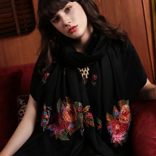 Gorgeous flowers handmade bead embroidery warm ethnic shawl scarf Wool scarf Pashmina shawl women autumn winter new