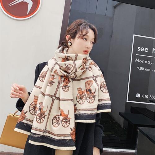 KOI LEAPING ladies fashion Warm and comfortable softpopular carriage pattern printing cashmere shawl warm scarf best gift