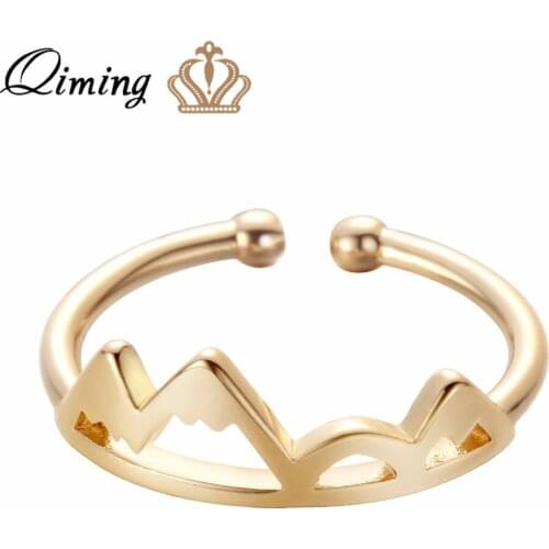 QIMING Women Snowy Mountain Rings Golden Jewelry Birthday Gift Opening Rock Climbing Finger Ring Bague Dropship