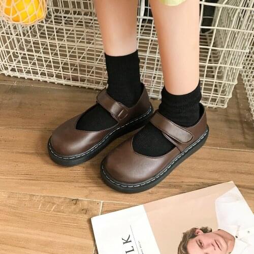 Japanese style shallow mouth Harajuku style female PU leather shoes thick bottom casual student shoes