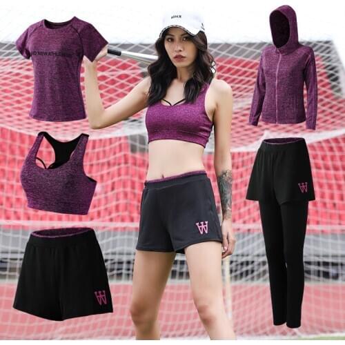 Women Yoga 5 pieces Set Running Sexy Bra Workout Clothes Dry quickly Fitness Female Sports Sets Training Gym Clothing S-2XL