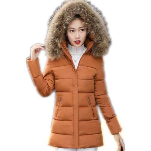 Hooded Fur Collar Winter Women Down Jacket 2018 New Arrival Down Cotton Jacket Women Medium-Long Winter Coats Slim Parkas Q819