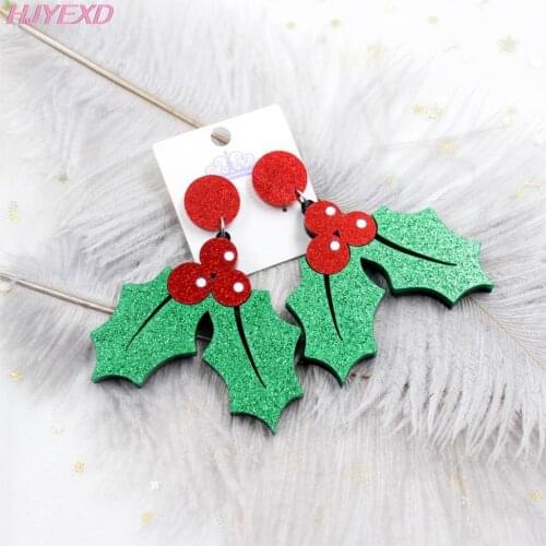1pair) HP087- Acrylic Earrings Red Glitter Laser Cutout Holiday Christmas Holly