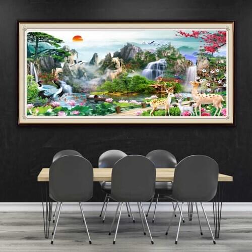 5D DIY Animals Diamond Painting Rising Sun Cross Stitch Full Round Square Waterfall Scenery Diamond Embroidery Handmade Art Gift