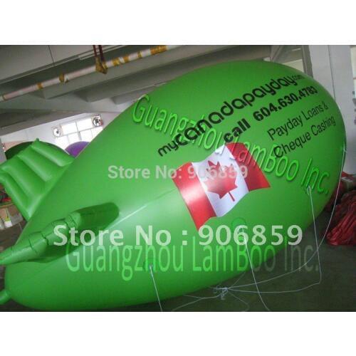 FREE SHIPPING 4m(13ft) Long Green Inflatable Blimp Zeppelin for your Promotion with different Logos