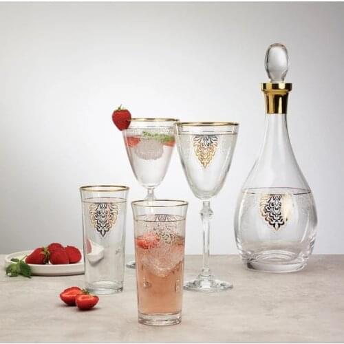 GREAT Emsan Fiore 25 Pcs Set of 12 Gold Glassware FREE SHIPPING