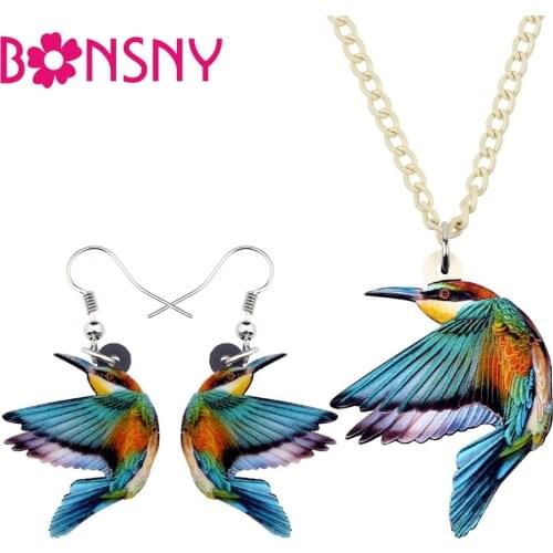 Bonsny Jewelry Sets Cute Acrylic Statement Hummingbird Bird Necklace Earrings Choker Fashion Jewelry For Women Girls Decoration