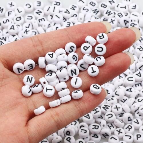 White 26 Alphabet Mixed Letter Acrylic Beads Round Flat Loose Spacer Beads For Jewelry Making Diy Bracelet Necklace 7*4mm