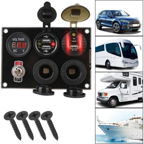 Digital Voltmeter Dual USB Port QC3.0 & PD Quick Charge For Car Marine Boat Combination ON-Off Rocker Toggle Car Switch Panel