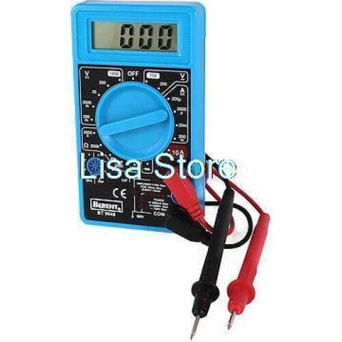 Digital LCD AC DC Voltage Rectangle Testing Multimeter Blue w Test Leads