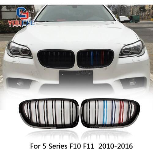 F10 Front Bumper Grille Kidney Grill for BMW 5 Series F10 F11 Dual Slat Gloss M Three Color 520i 528i 530i 535i 2010 - 2016