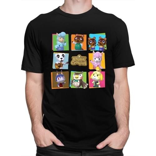 Animal Crossing Group T-shirt Men 100% Cotton Video Game Tees Crew Neck Short-Sleeve Printed Tshirt Merch Gaming Lover Clothing